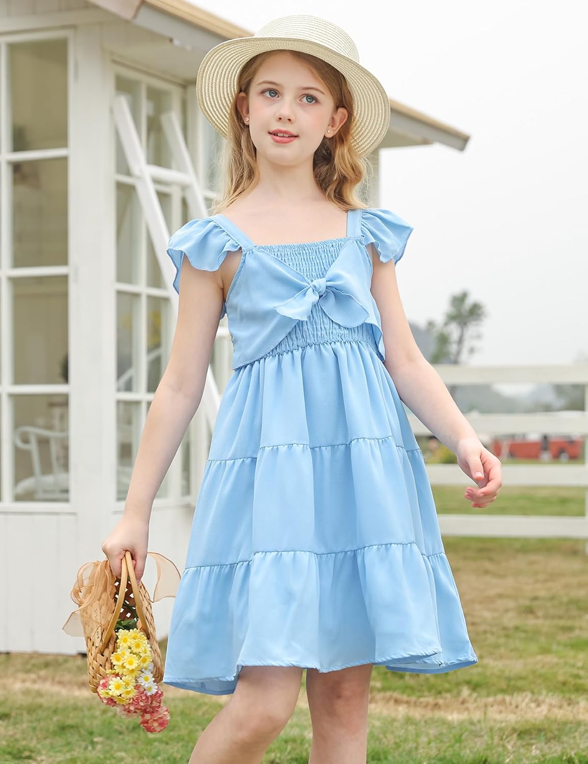 Ahegao 5-12T Girls Dress for Kids Square Neck Flutter Dresses Summer Dressy Frocks - Image 3