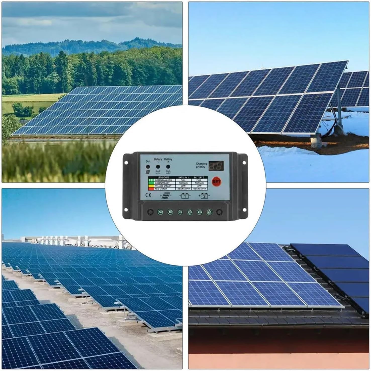 Regulator Ładowania Solarnego MPPT 20A, Podwójna Bateria - Auto 12V/24V, Wyświetlacz LCD, Ochrona Przeciwprzeładowaniowa, Kompatybilny z PC dla Kamperów, Łodzi i Systemów Off-Grid/Domowych