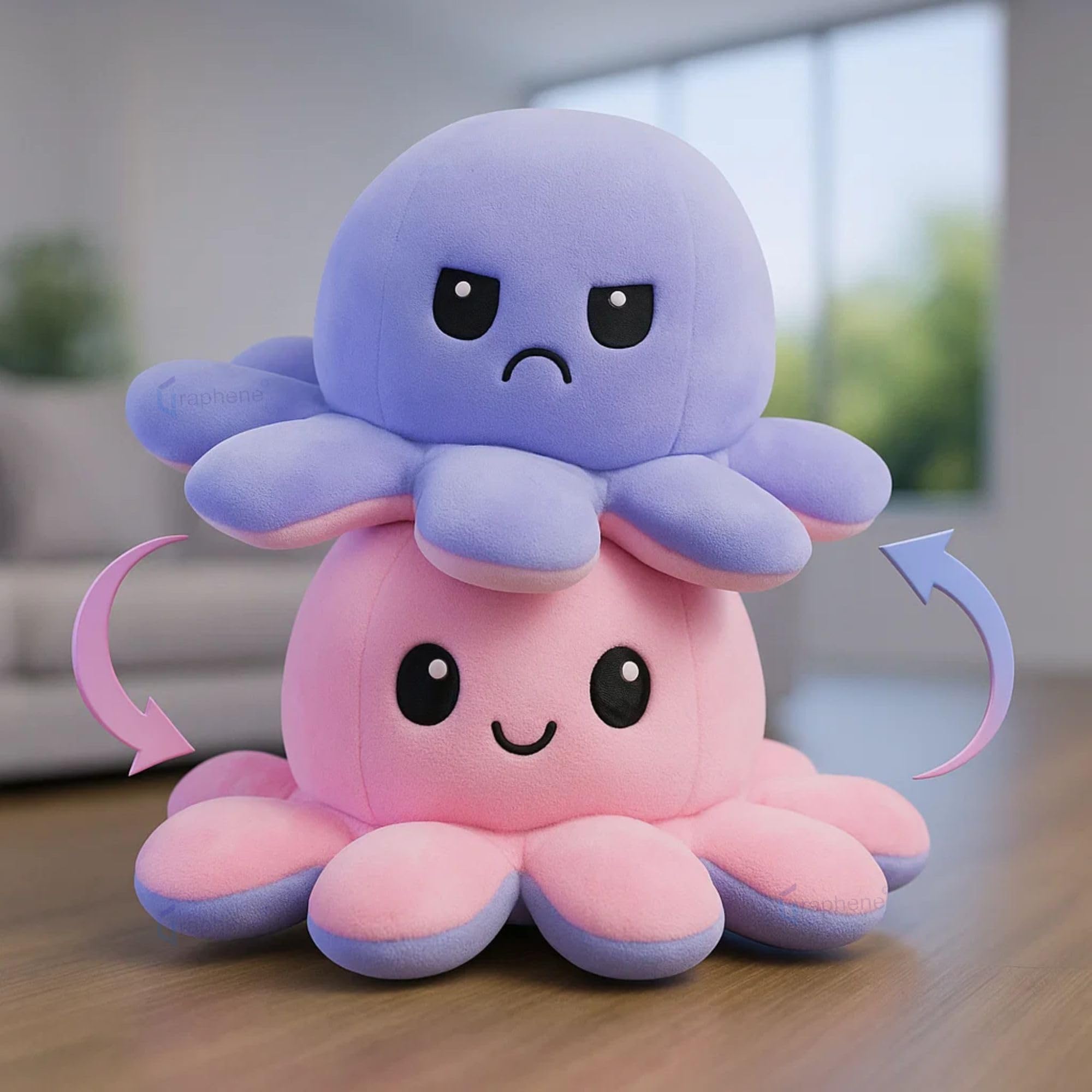 GRAPHENE Reversible Octopus Plushie Stuffed Teddy Bear Soft Toy Side Changing Octopus Animal Plush Toy for Girls & Boys Ideal for Birthday & Special Occasions Soft Toy Gift for Kids (Pack of 1)