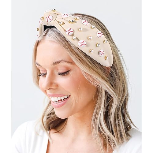 Miniatura 2 de Diadema de fútbol americano para el día del partido, diadema de perlas de cristal anudada con cuentas de fútbol adornadas con diamantes de