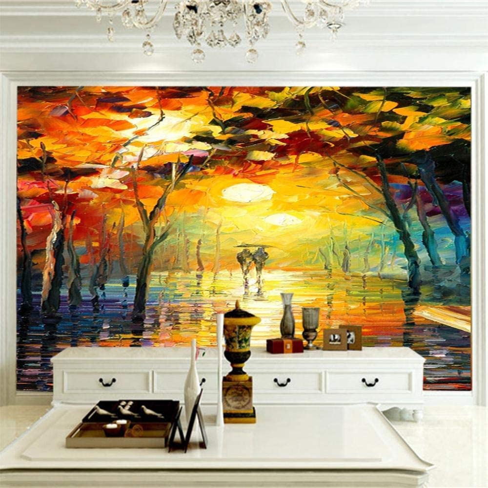 Arte Moderno 3D Mural Wallpaper, Vista Posterior De La Pareja En La Noche Lluviosa Murales De Pared 3D Espacio Grande Papel Tapiz Decoración Pinturas, Sala De Estar Tv Bar Ktv 350(ancho)x256(alto)cm