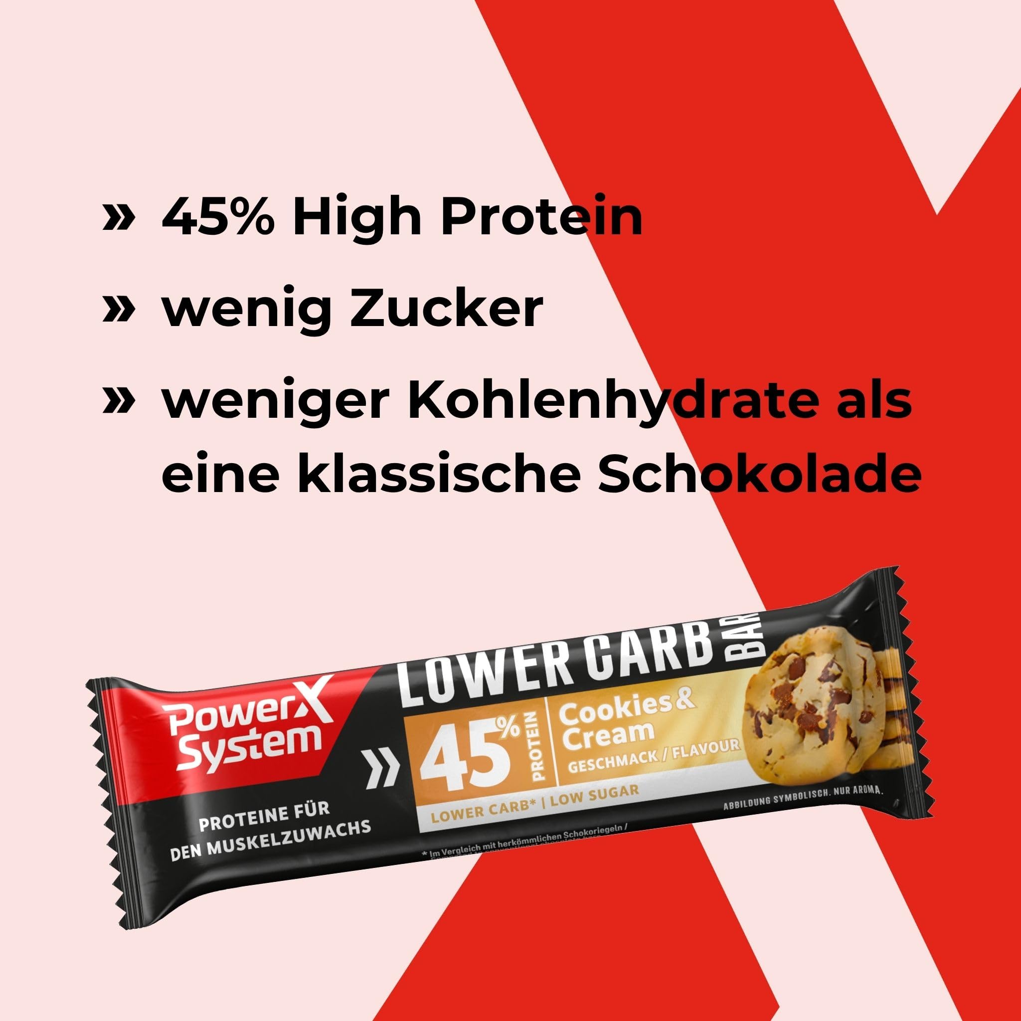 Power System Lower Carb Bar Cookies & Cream, 45% Protein, 28 x 40 g