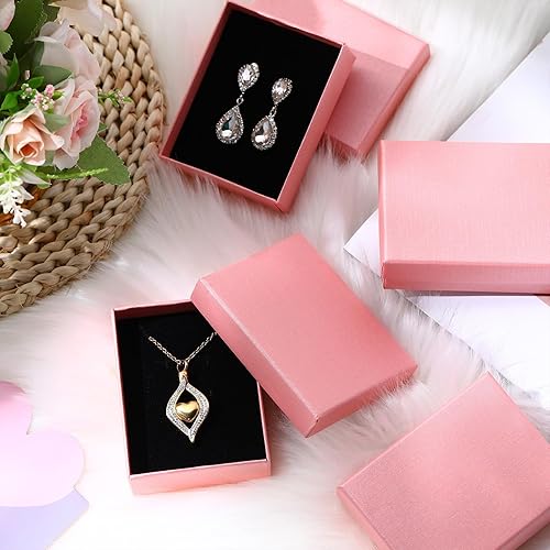 Miniatura 6 de Sasylvia 36 cajas de regalo de joyería, cajas pequeñas de embalaje de joyas con tapas con cojín de espuma, 3.5 x 2.8 x 1.2 pulgadas (rosa)