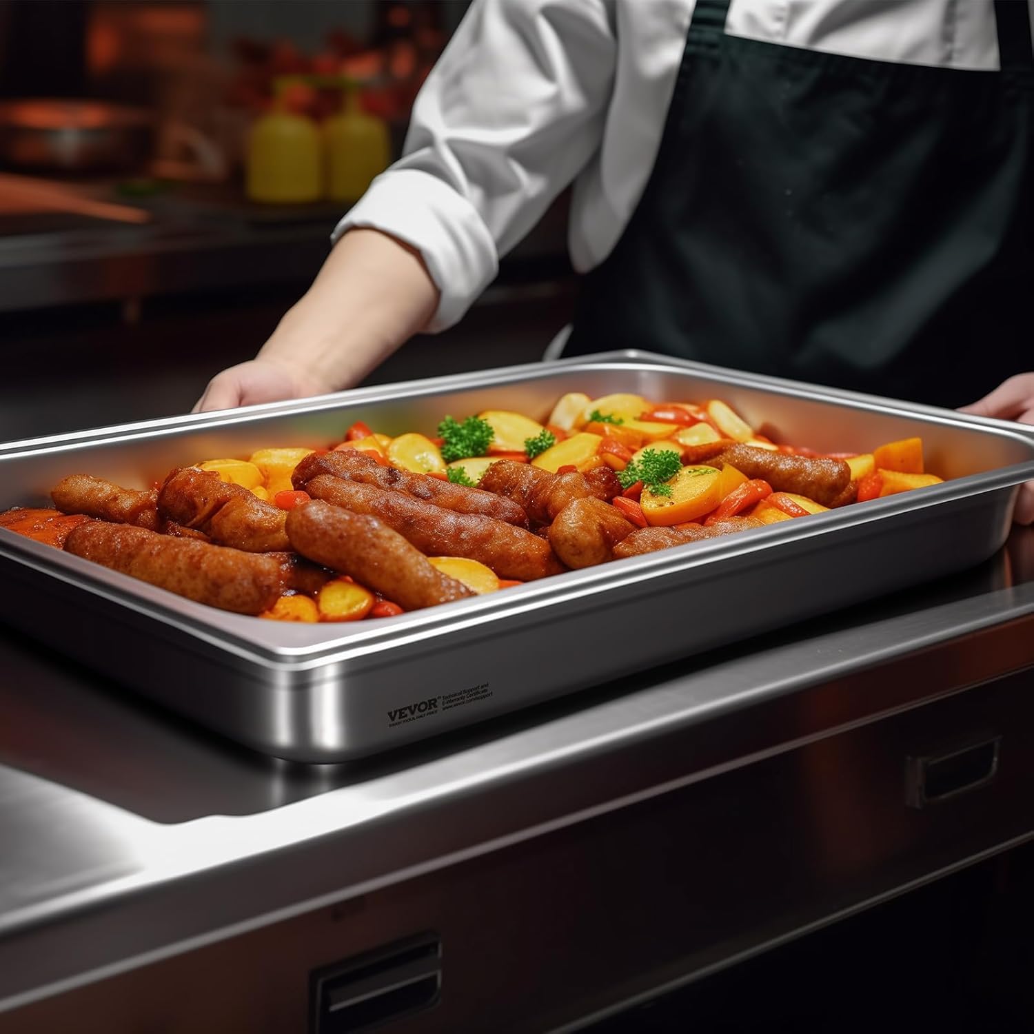 VEVOR 4 Pack Stainless Steel Hotel Pans with lid,Full Size 4 Inch Deep 0.8mm Thick Anti-Jam Commercial Food Pans for Steam Tables, Restaurants, Catering & Industrial Use - Image 10