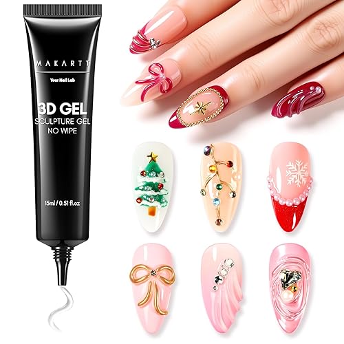 Makartt Arte de uñas de gel 3D para esculpir 3 en 1 multifuncional 0.53 oz gel de uñas transparente 3D para moldear y pintar diseños de uñas,
