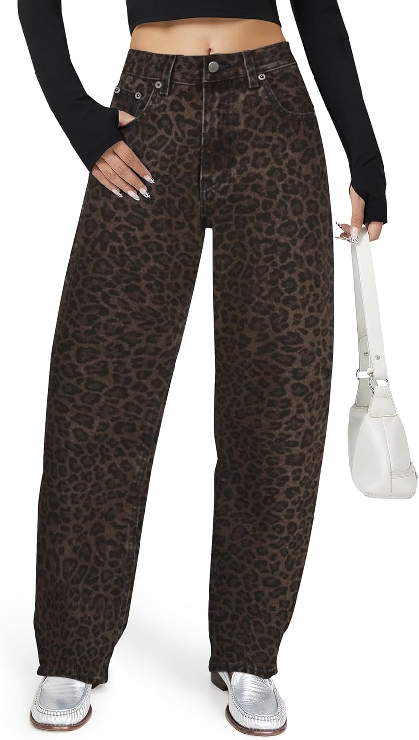 AUWUKA Barrel Jeans for Women, High Waisted Wide Straight Leg Boyfriend Microelastic Womens Mom Jeans