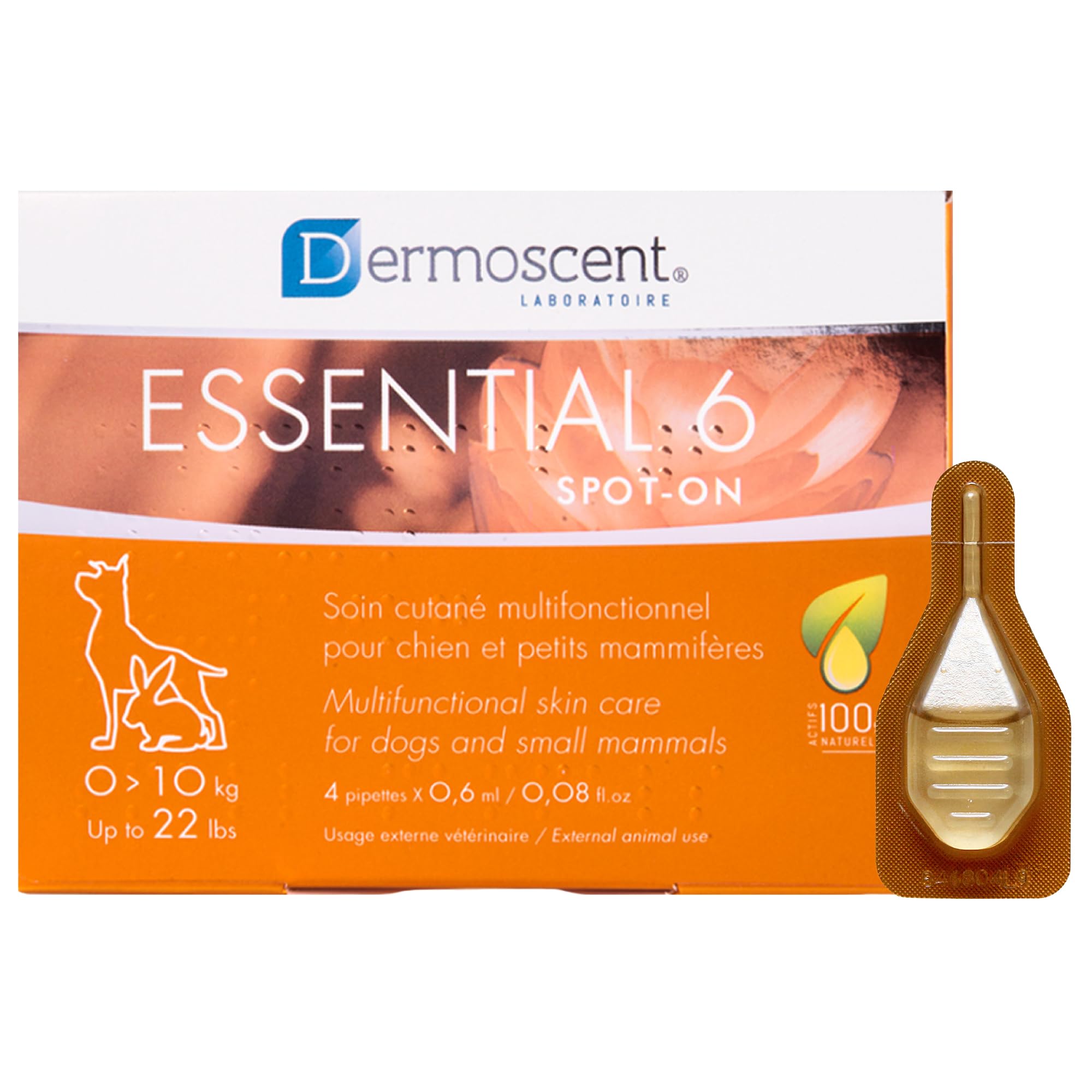 Dermoscent Essential 6 Spot-On | 4 x 0,6 ml | Für kleine Hunde, Katzen und Kleintiere | Kann zur Linderung von Juckreiz beitragen | Mit Vitamin E | Mühelose Anwendung