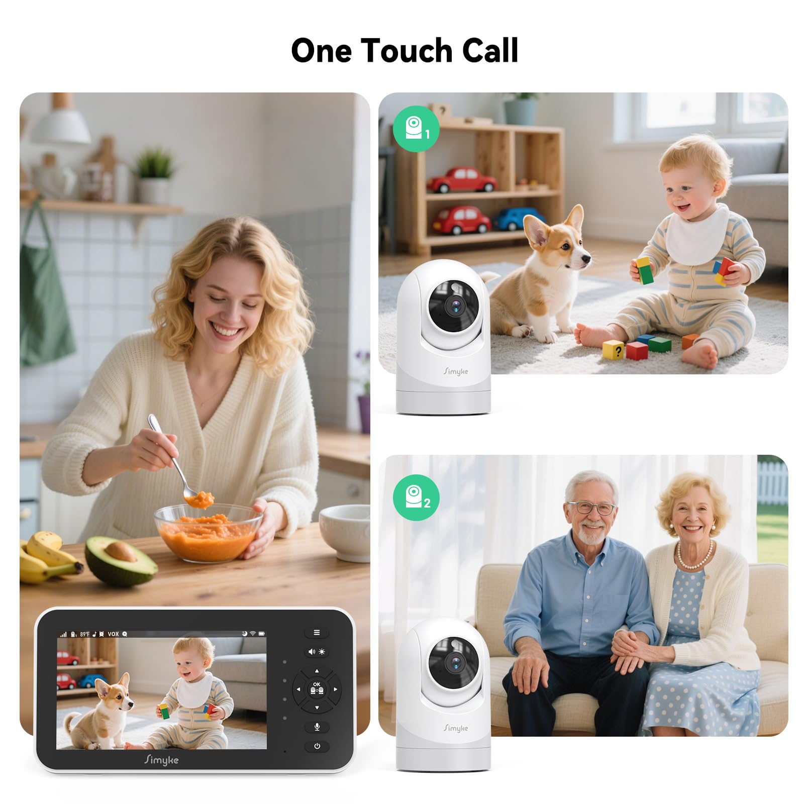 Simyke Moniteur vidéo pour bébé 1080p avec 2 caméras - Écran IPS de 12,7 cm avec contrôle par application, vision nocturne HD, alertes de mouvement, conversation bidirectionnelle, accès