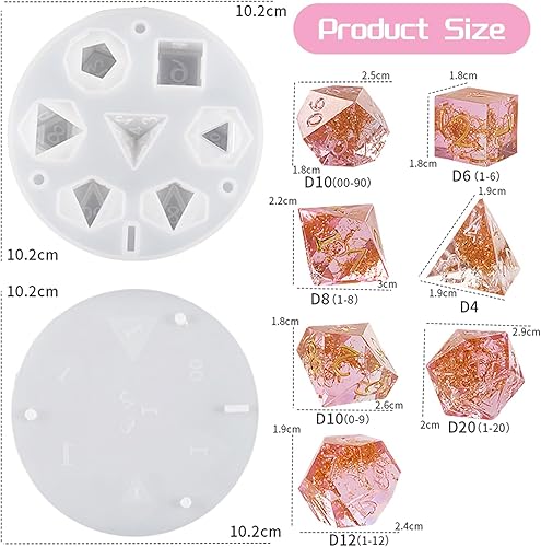 Miniatura 2 de Moldes de dados para dados de resina epoxi, molde de resina de dados DND integrado con 7 cavidades de dados poliédricos estándar de borde afilado,