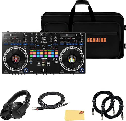 Miniatura 10 de Pioneer DDJ-REV1 Controlador DJ de 2 canales estilo Scratch para Serato DJ Lite - Paquete negro con estuche para DJ, soporte para laptop y paño de