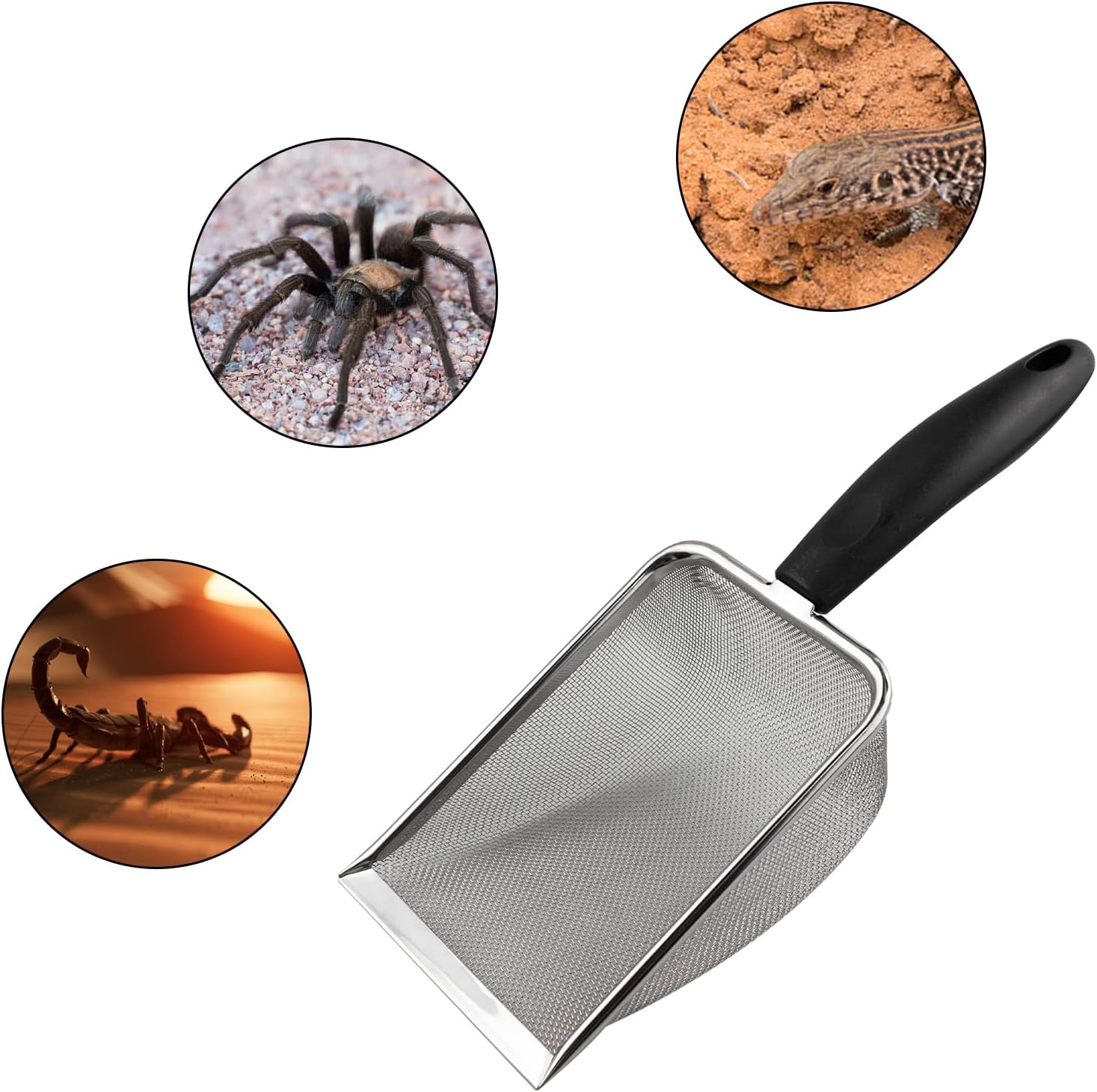 2PCS Stainless Steel Reptile Scooper Set - Fine Mesh Substrate Sifter Scoops for Litter Cleaning, Metal Sand Shovel Combo for Efficient Corner Cleaning and Substrate Sifting in Sand Bedding