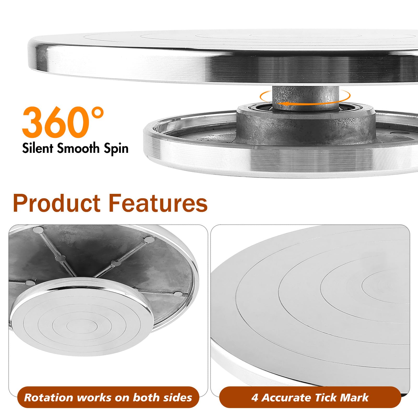 HighFree 30,5 cm großes doppelseitiges Keramik-Drehteller, Aluminiumlegierung, leise, rotierende Bandscheibe für Keramik-Ton, Kuchendekoration, Farbspritzen, Bastelprojekte