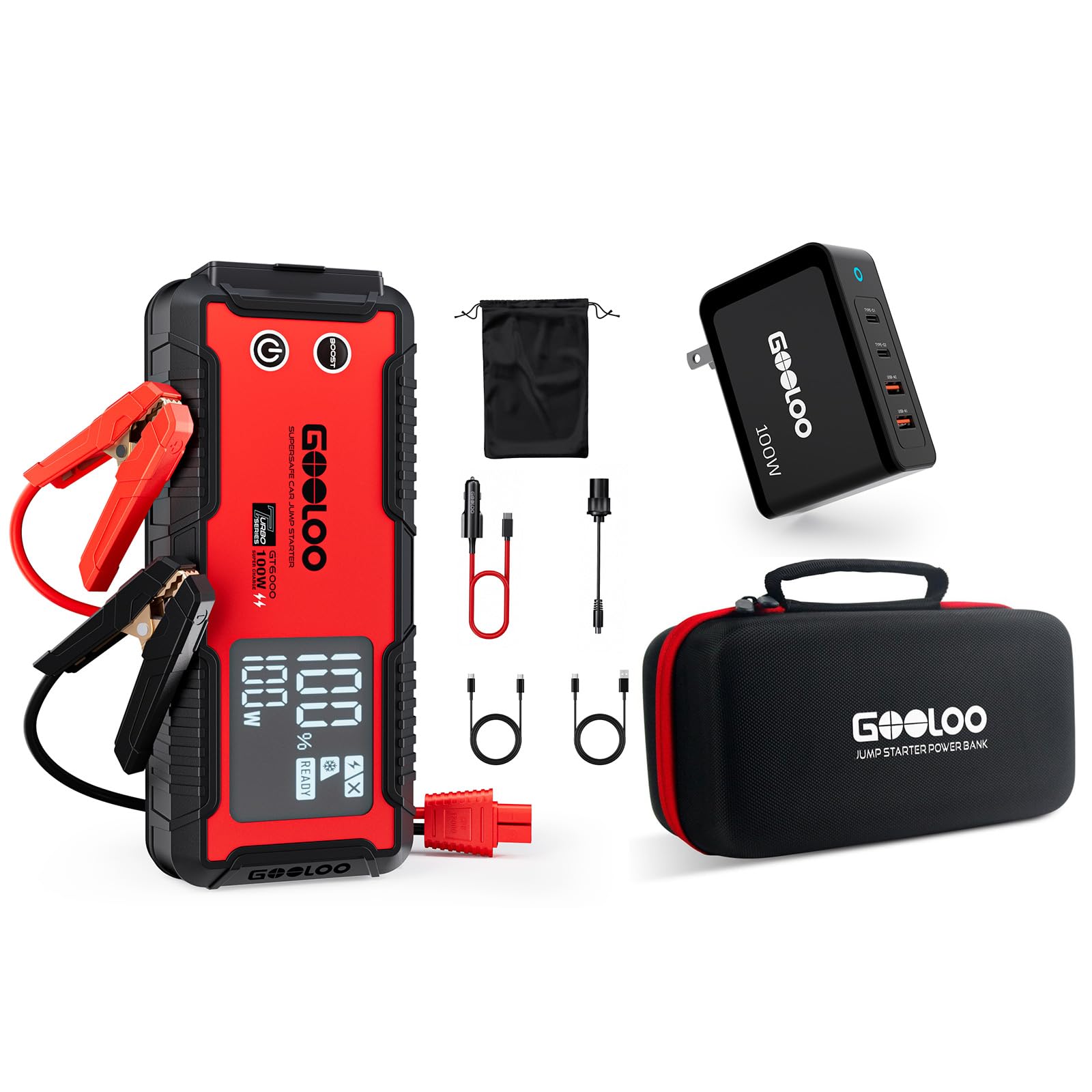 GOOLOO GT6000 Jump Starter Gooloo 100W USB C Charger Block GOOLOO Eva Protection Case