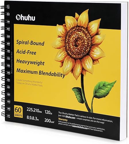 Ohuhu - Cuaderno de bocetos de arte de 89 x 83 pulgadas tamaño cuadrado portátil 120 libras200 GSM 60 hojas120 páginas cuaderno de bocetos