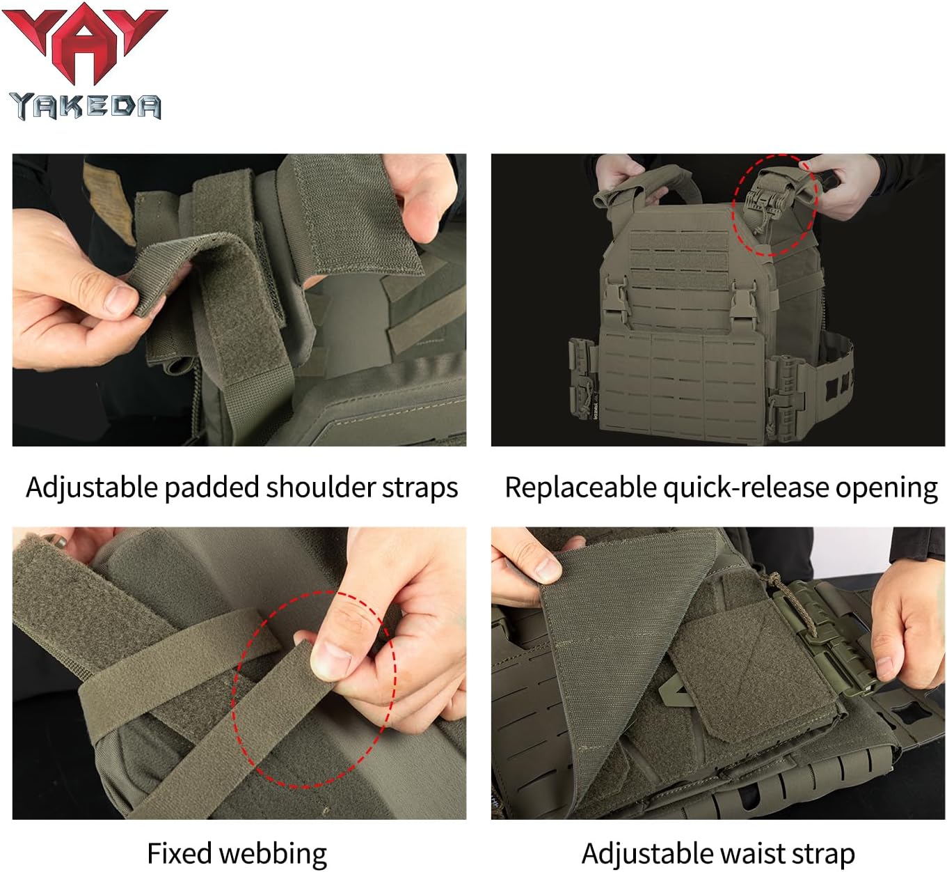 YAKEDA Tactical Lightweight Vest - Laser-Cutting Quick Release Modular Vest Adjustable for Running Training