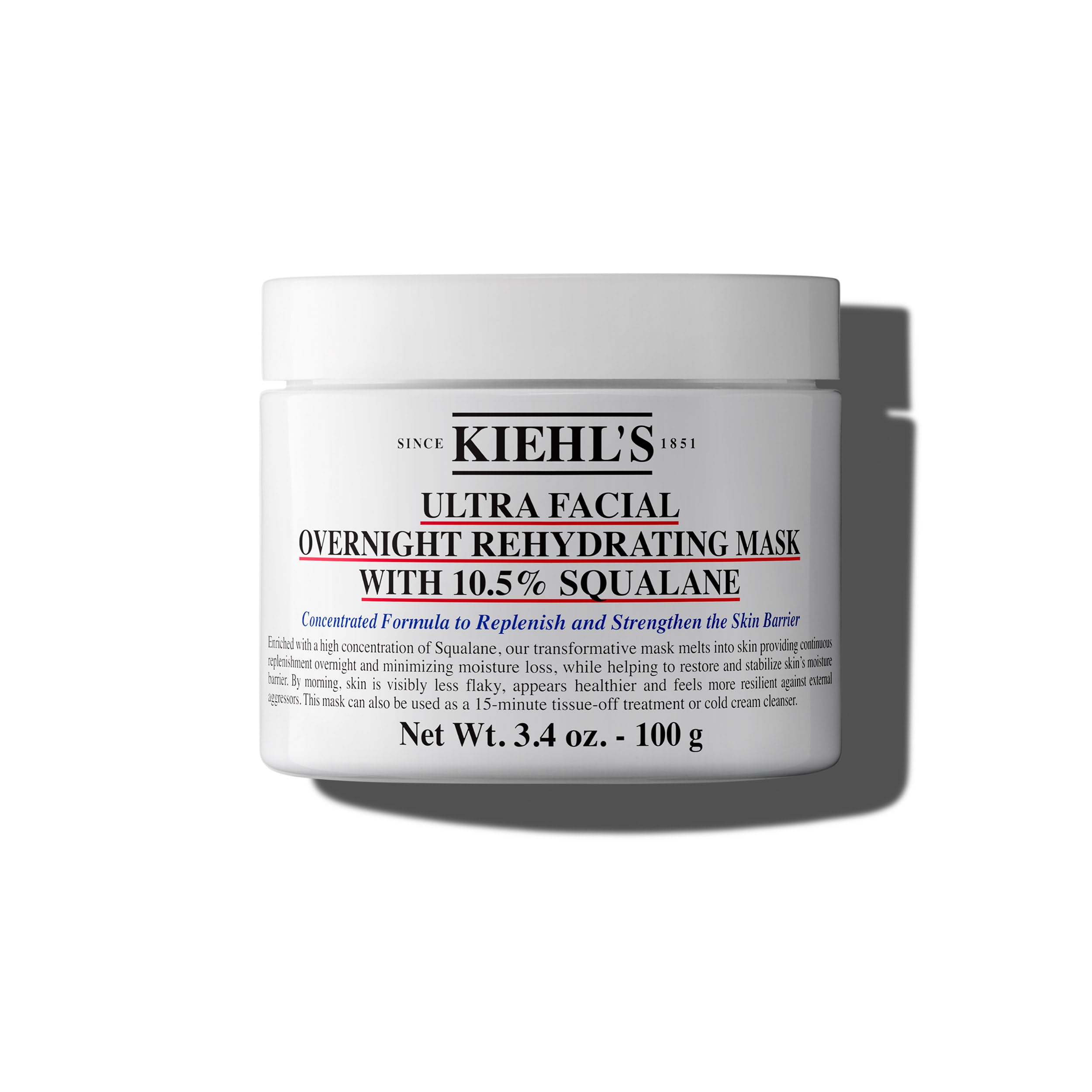KIEHL'S Ultra Facial Overnight Rehydrating Mask with 10,5% Squalane, 100 ml, feuchtigkeitsspendende Gesichtsmaske, hautberuhigend, versorgt 24 h mit Feuchtigkeit, ohne Parabene, ohne Silikone