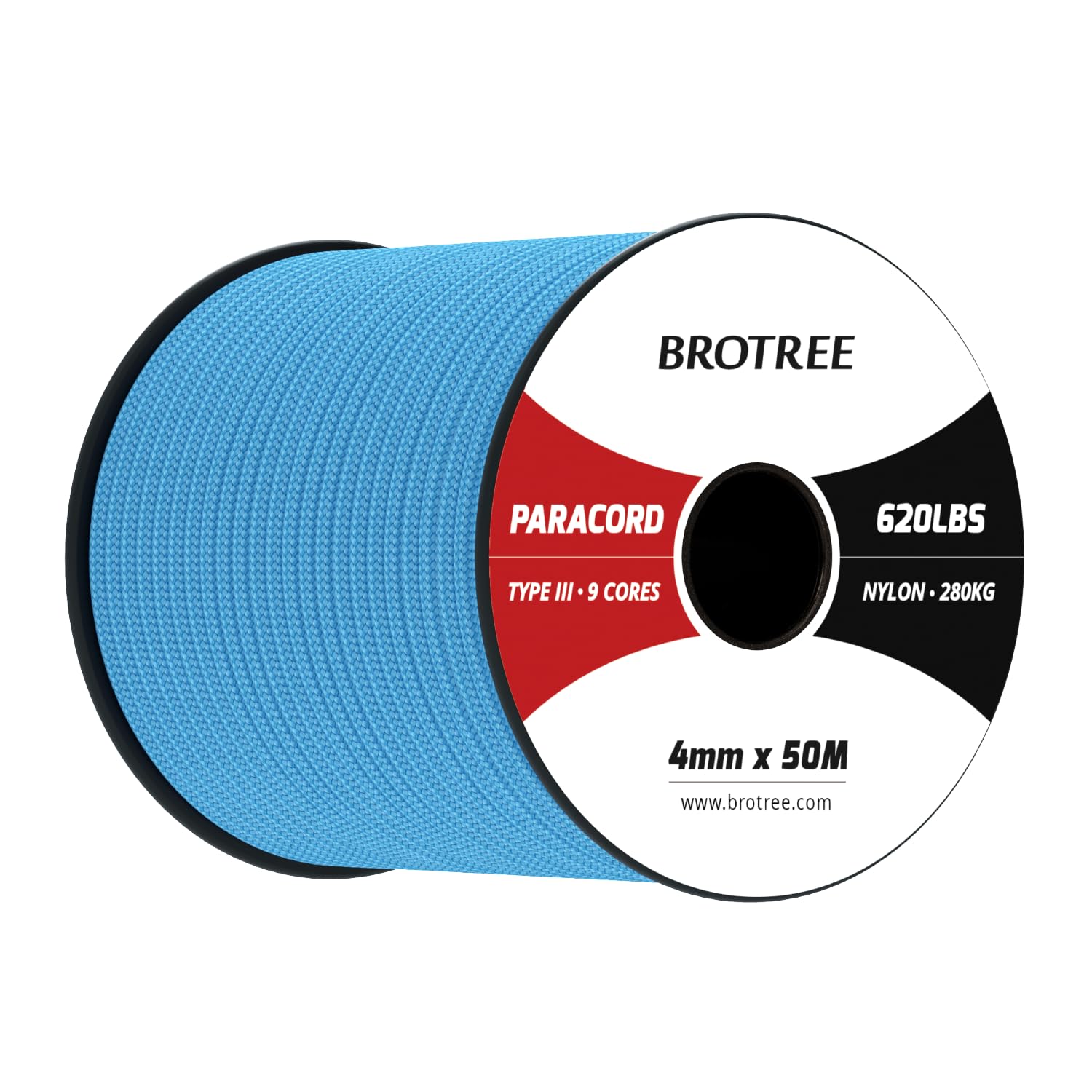 Brotree Paracord 4mm 50M 9 Strands 100% Nylon Rope Type 3 Parachute Cord for Outdoor, Bracelet, DIY - 280kg Breaking Load (Sky Blue)
