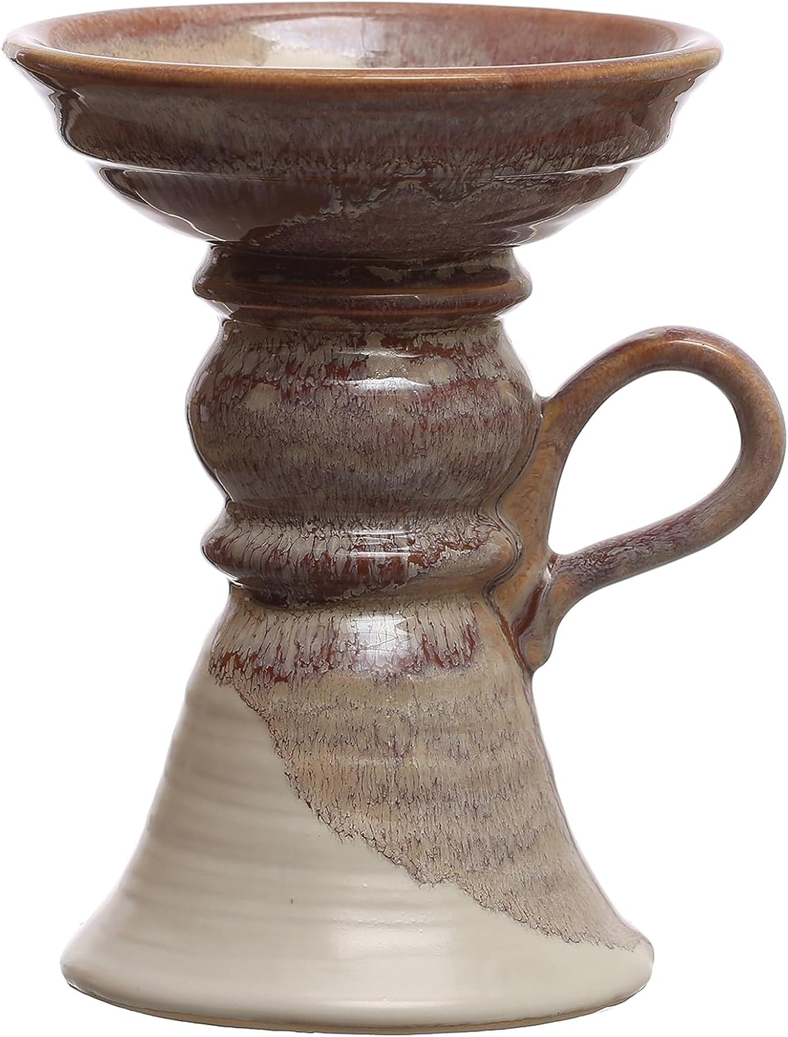 7.5 Inches Stoneware Pillar Holder with Handle and Reactive Glaze for 5 Inches Pillar, Brown