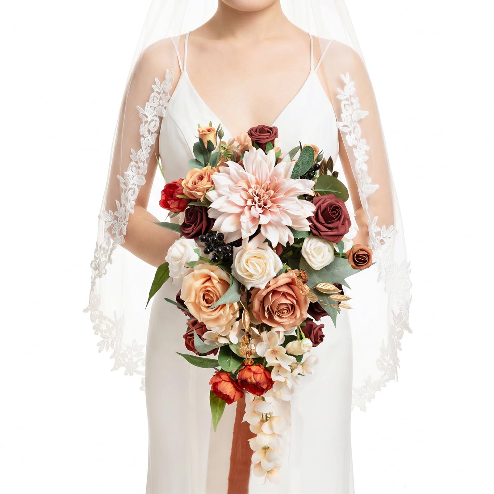 Amazon.com: Ling's moment Terracotta Bridal Bouquet Cascading