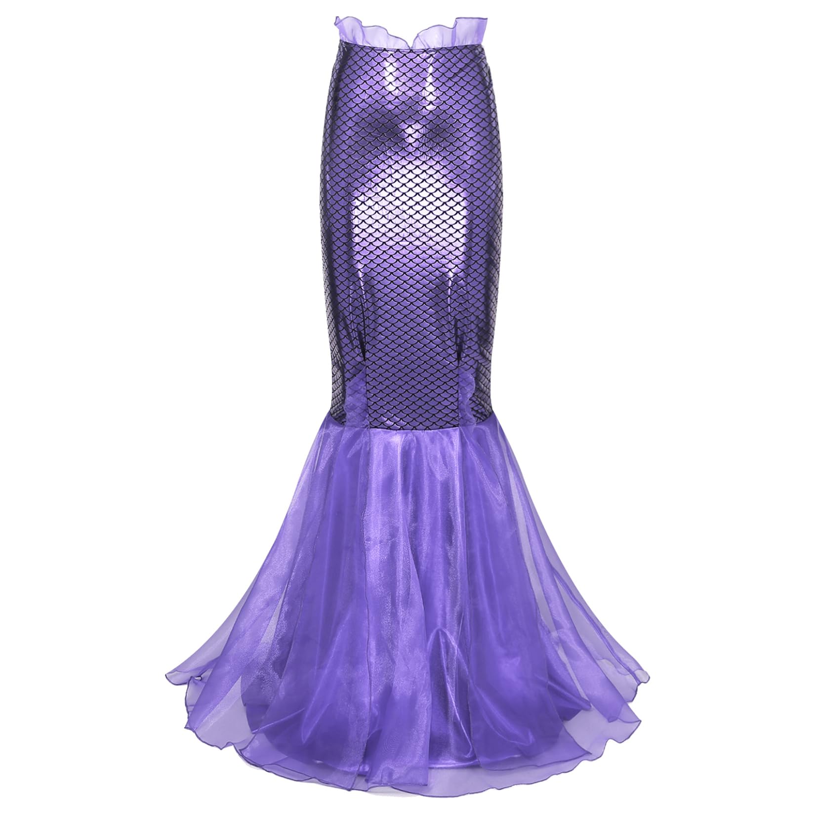 Damen Halloween Meerjungfrau Kostüm Glänzend BH Top Neckholder Bra Oberteil und High Waist Fischschuppen Rock Maxirock Fischschwanz