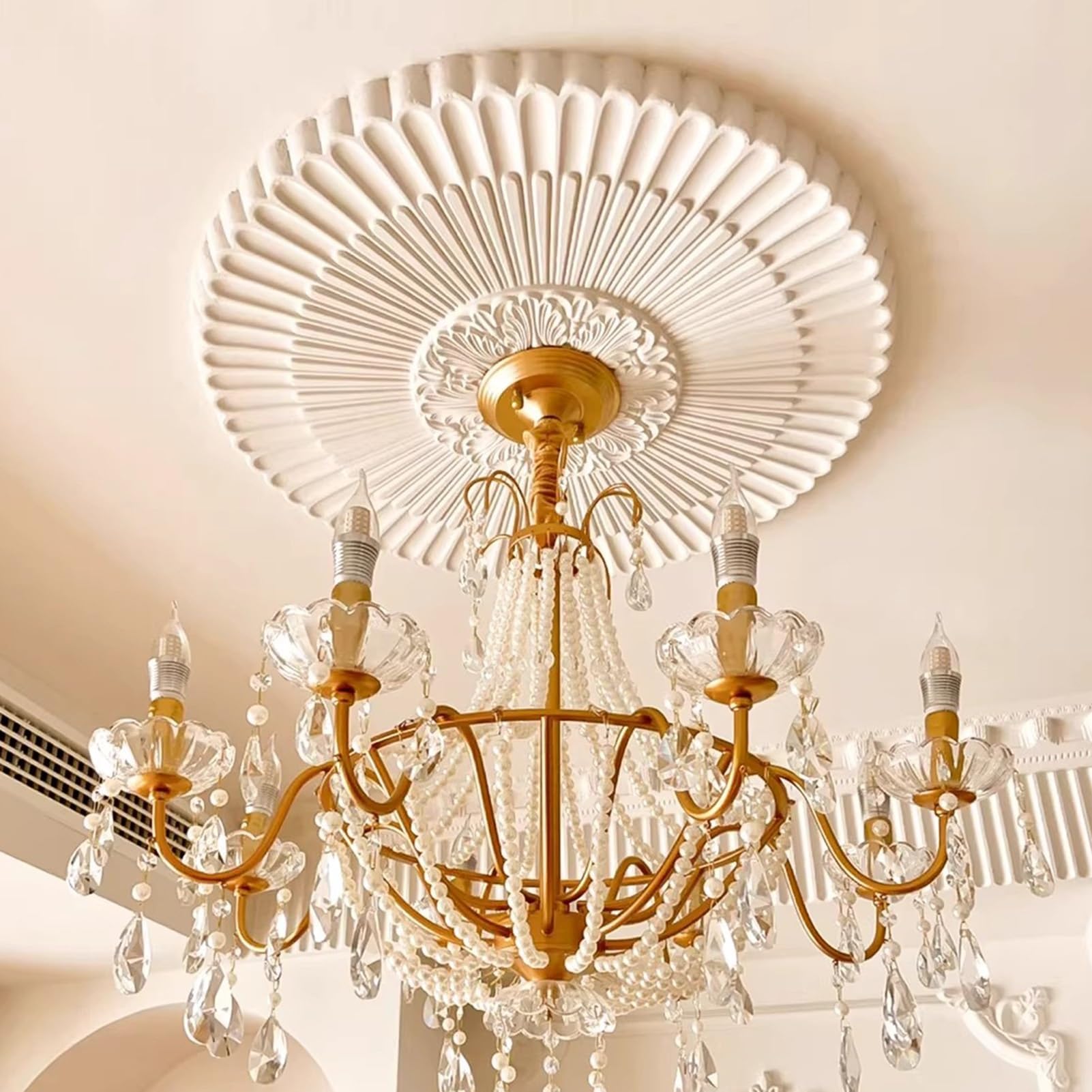 Ceiling Rose Circle Ceiling Medallion for Light Fixtures/Ceiling Fan, Decorative Ceiling Light Medallion Cover Plate, Paintable Ceiling Molding Trim for Pendant(Dia 40cm (15 3/4"))