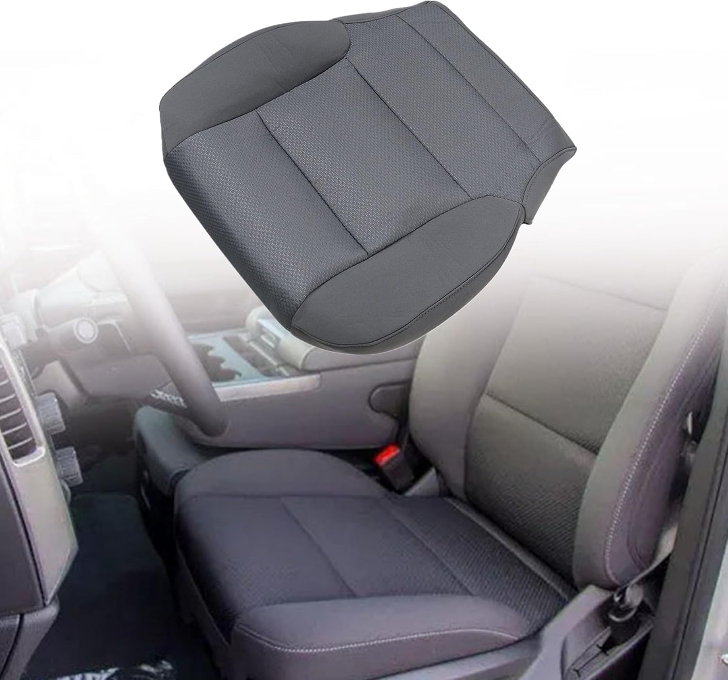 Front Drive or Passenger Bottom Cloth Seat Cover Dark Ash Gray Compatible with Chevy Silverado 1500 2014-2019 Silverado 2500 2500HD 3500 3500HD 2015 2016 2017 2018 2019