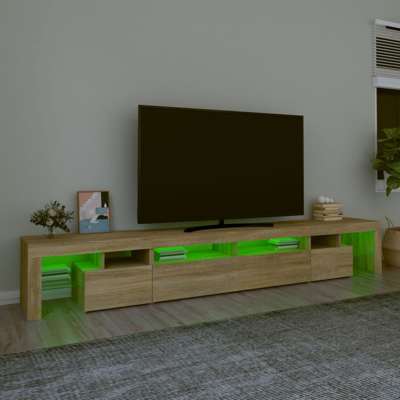 Festnight Mueble de TV con Luces LED - Soporte para TV con Estantes y Mesas - Aparador para Salón, Roble Sonoma 260 x 36.5 x 40 cm