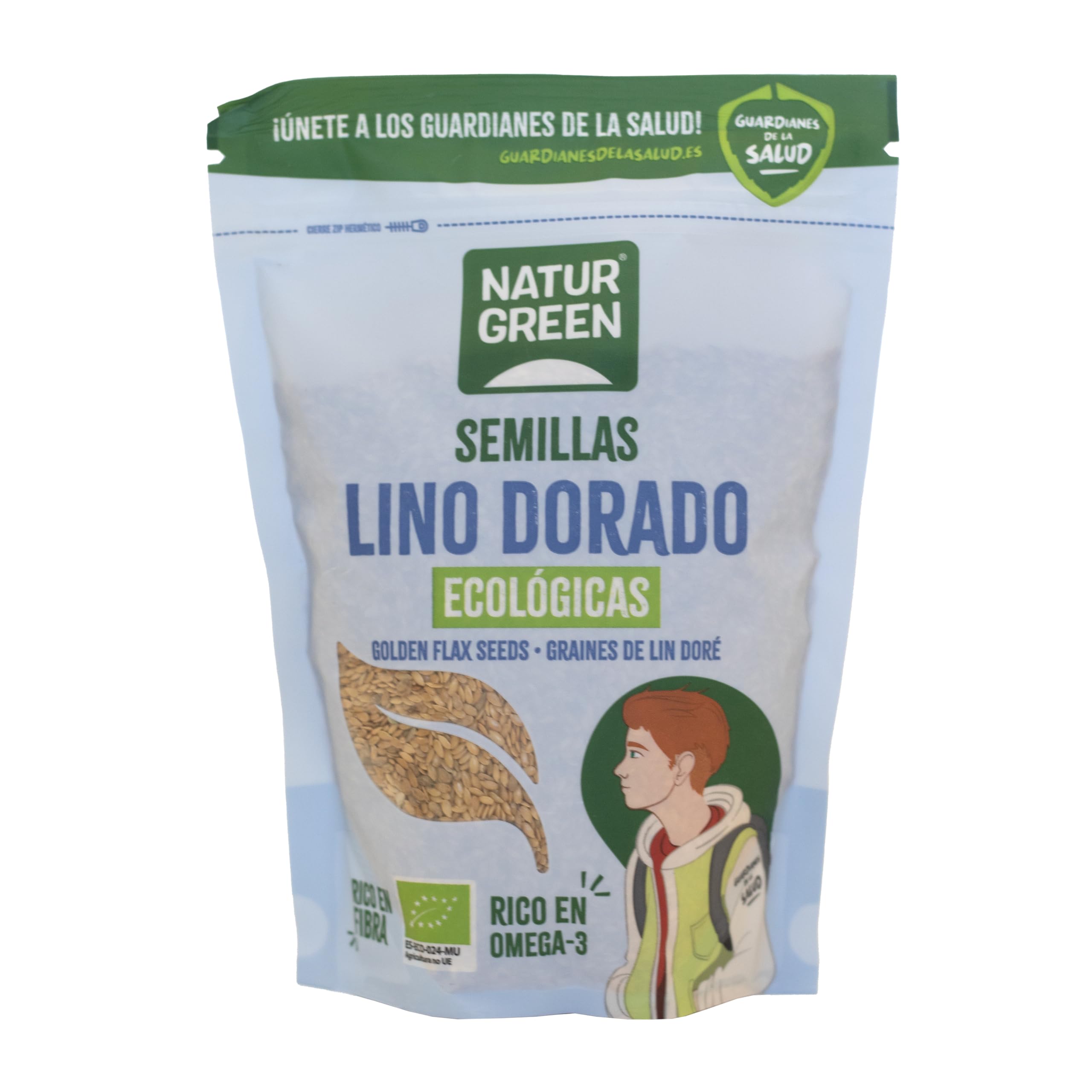 NaturGreen - Semillas de Lino Dorado Bio, Sin Gluten, 100% Vegetal, Ecológicas, Rico en Omega 3 y Fibra, Fuente de Proteínas, Sin Azúcares Añadidos, 225 g