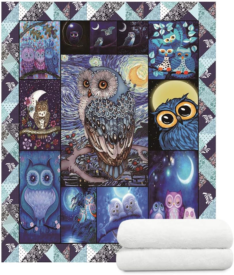 YunTu Owl Blanket Owl Gifts for Owl Lovers Women Owl Gifts for Girls Super Soft Sherpa Owl Throw Blankets 60x80 (Blue)