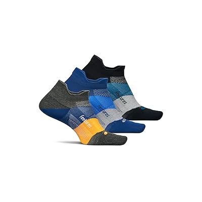 Feetures Elite Light Cushion No Show Tab 3 Pair Pack No Show Socks Shoes Iron Seal/Black Sea/Navy Mist
