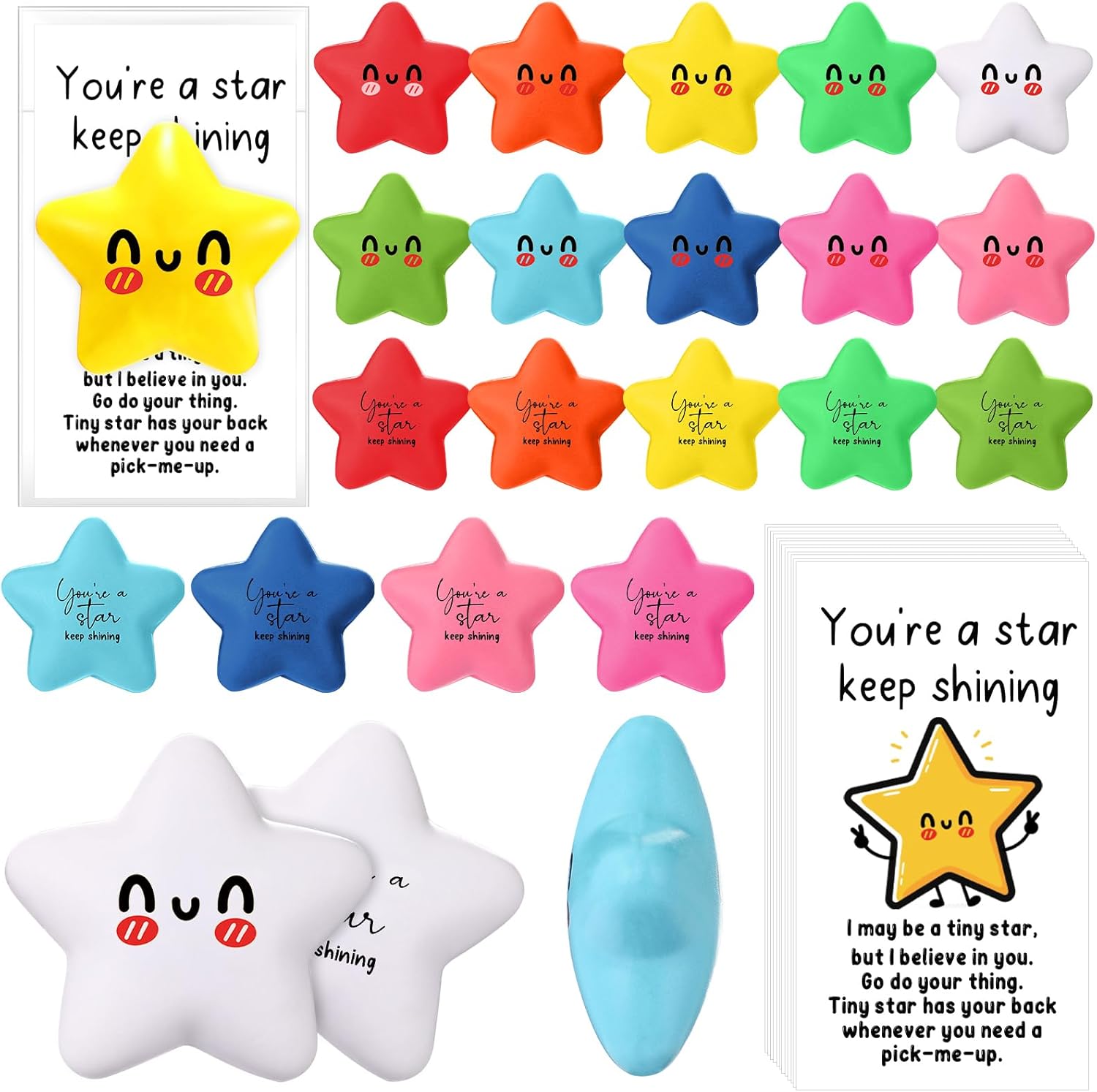 Libima 30 Pcs Inspirational You're A Star Stress Balls Bulk for Adults Positive Gift Valentines Employee Appreciation Gifts for Coworker Teacher Thank You Party Favor Emotional Funny Ball with Cards