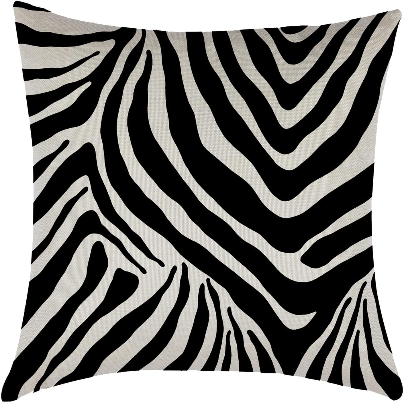 Zebra Stripe Print Throw Pillow Covers 18x18 Inch, Faux Linen Decorative Outdoor Cushion Covers, Rustic Farmhouse Black Pillow Cases for Couch Sofa Home Decoration Set of 4 - Image 4