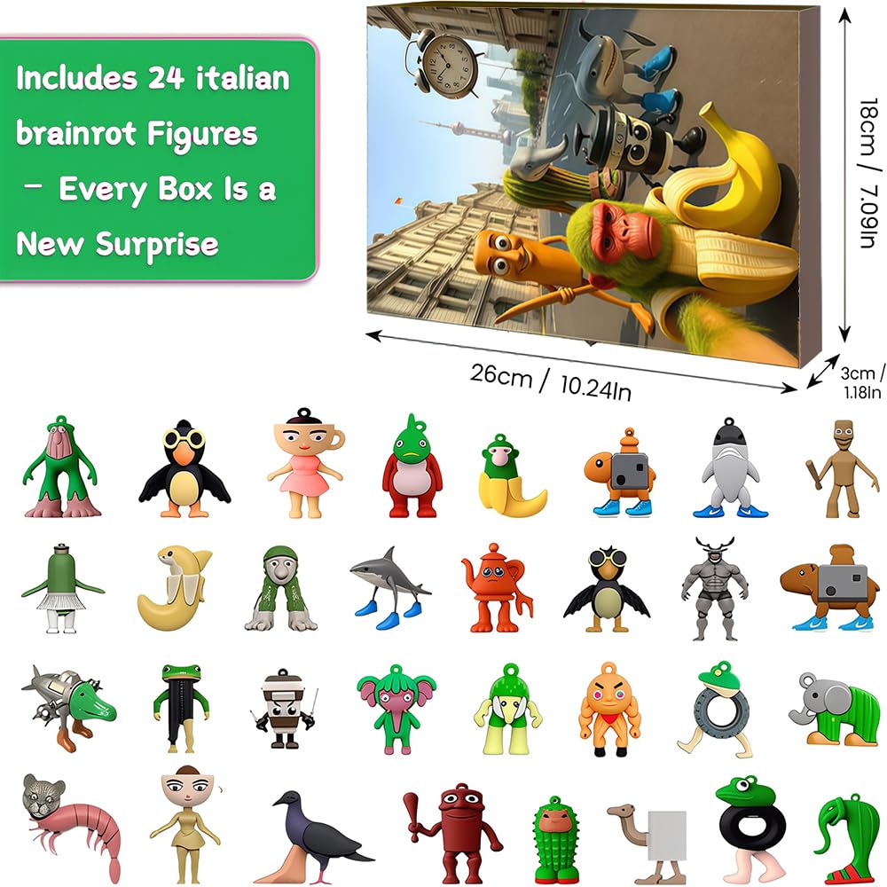 Italian Brain Rot Toys 24 Pcs,QIANSSE Set Brainrot Action Figures Collection Humorous Animal Figurines for Office Desk Fun Gift for Meme Fans - Image 2