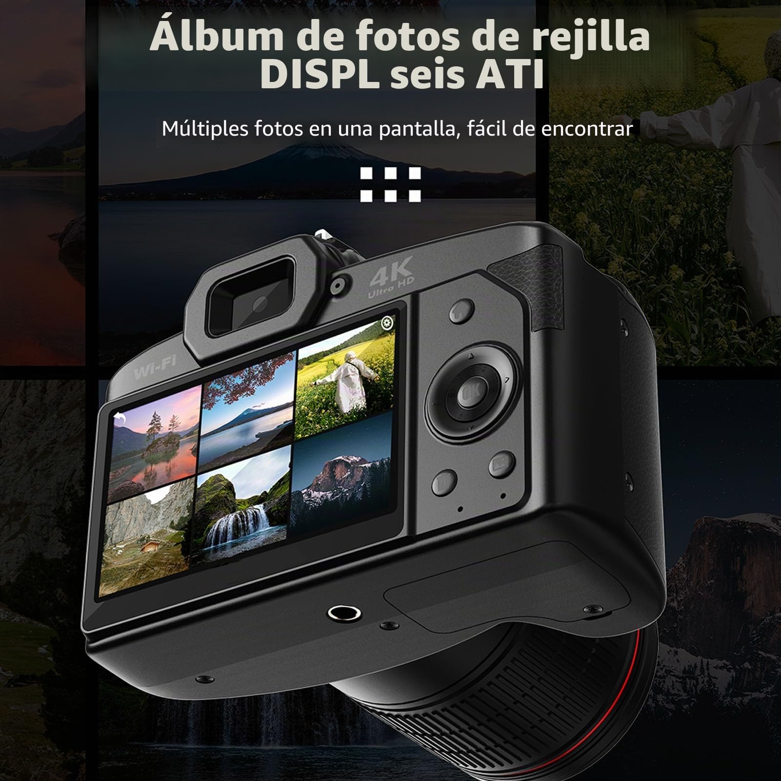 Cámara Digital 4K, Cámara Vlogging WiFi de 64MP para Youtube con Cámara Dual, Visión Nocturna, Zoom Digital 16X, Lente Gran Angular de 120 Grados