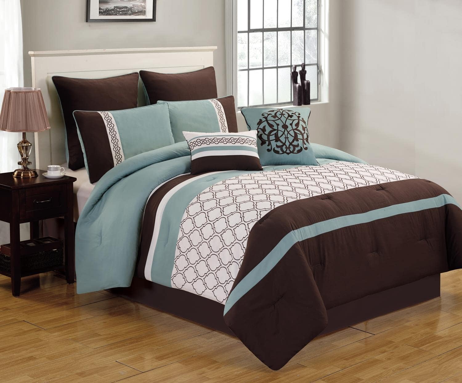 Riverbrook Home Tolbert Comforter Set, King, Blue/Brown/Ivory, 8 Piece Set