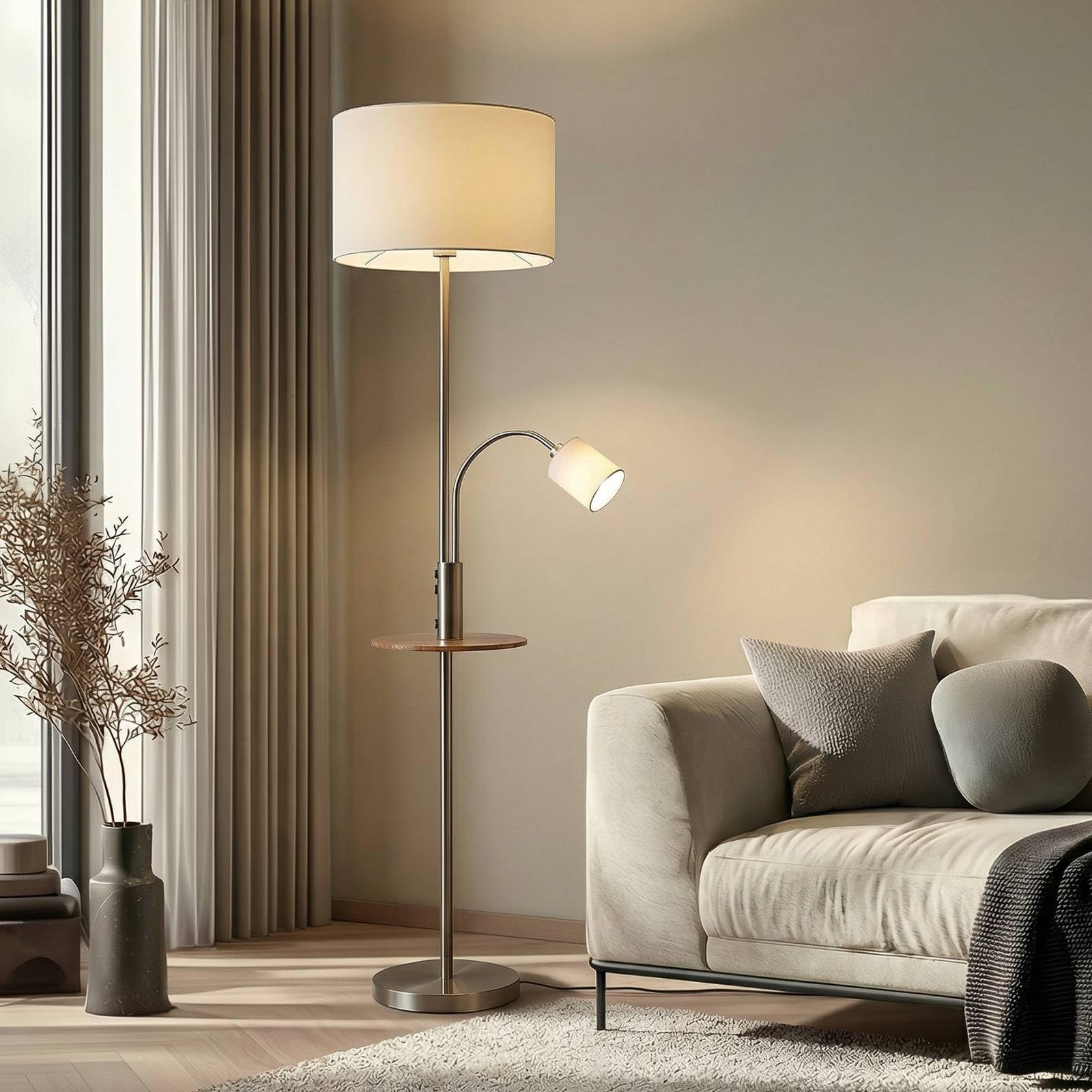 Lindby Stehlampe Aovanmit USB Anschluss (Modern) in Alu aus Metall (1 flammig, E27) - Textil Stehleuchte Floor Lamp Standleuchte Wohnzimmerlampe Wohnzimmerleuchte