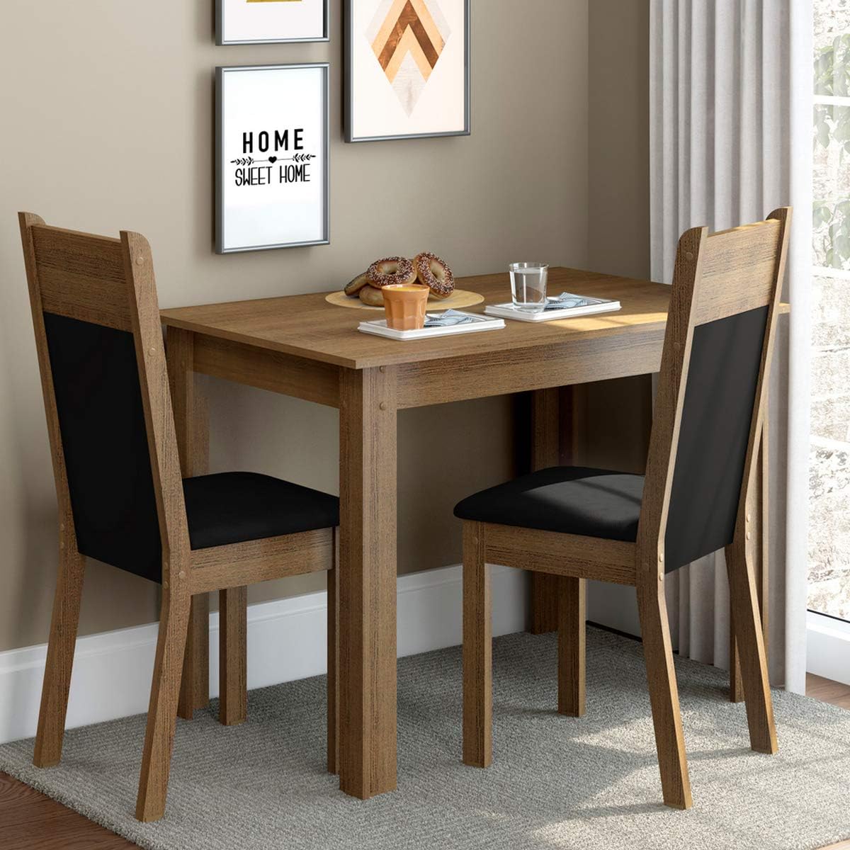 Conjunto Sala de Jantar Madesa Lola Mesa Tampo de Madeira com 2 Cadeiras – Rustic/Preto/Sintético Preto Conjunto Sala de Jantar Madesa Lola Mesa Tampo de Madeira com 2 Cadeiras – Rustic/Preto/Sintético Preto