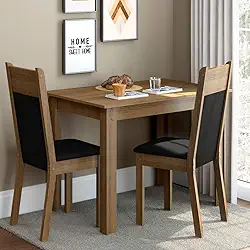 Conjunto Sala de Jantar Madesa Lola Mesa Tampo de Madeira com 2 Cadeiras - Rustic/Preto/Sintético Preto