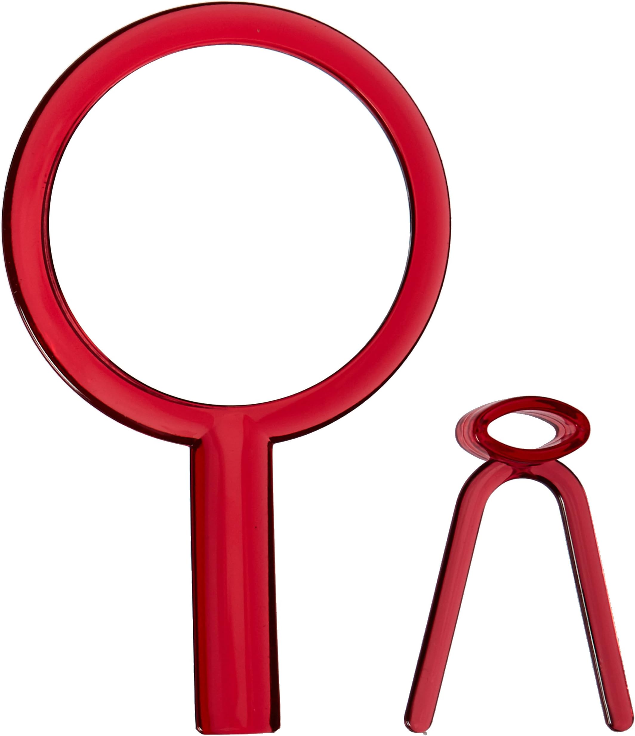 Modern Mirror Handheld Travel Vanity Makeup Mirror with Adjustable Stand & 5 or 1 X Magnification Capability, Red
