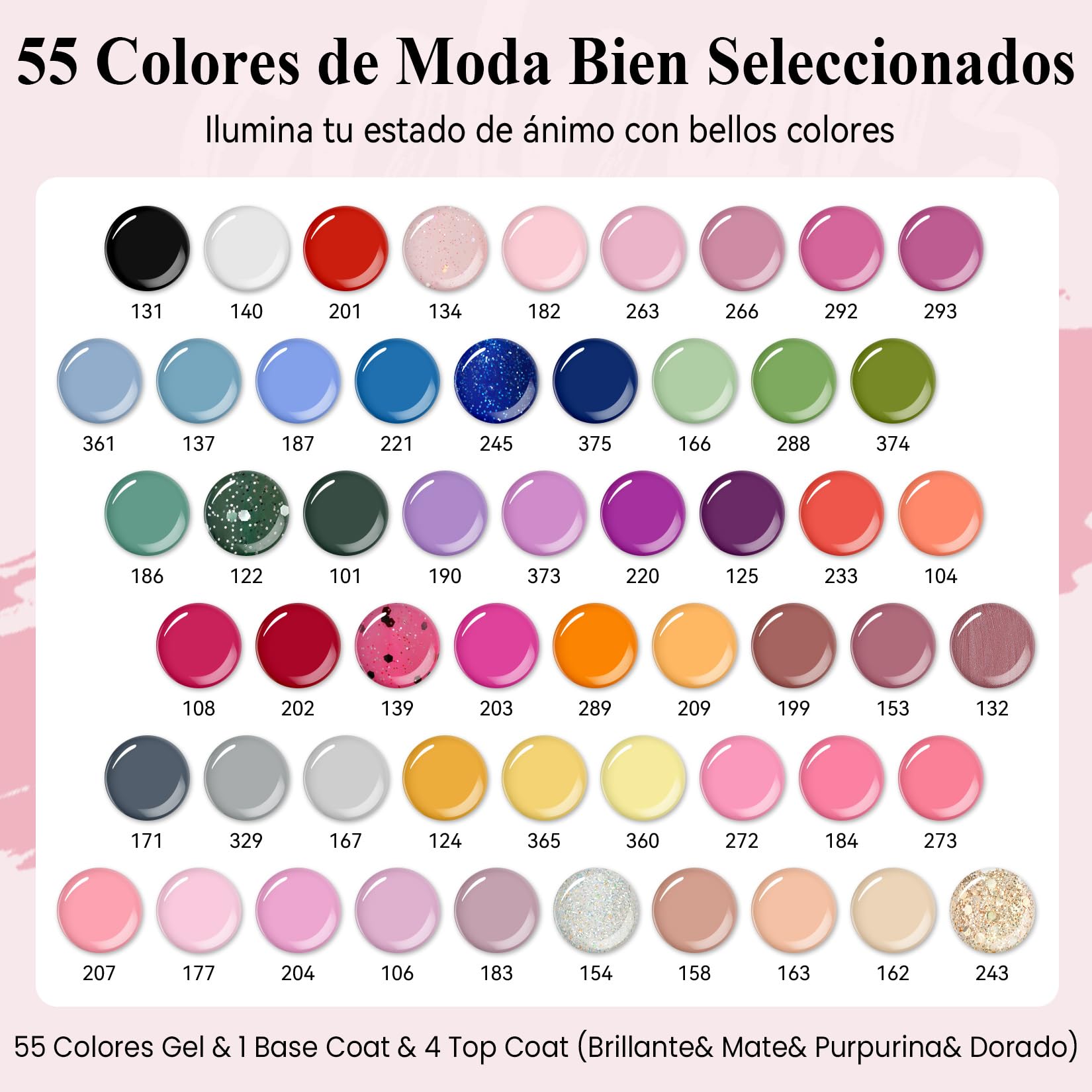 VANREESA Kit Uñas Semipermanentes, 55 Colores Uñas Semipermanentes Kit Completo con Top Base Mate Purpurina Coat Lampara UV Uñas 48W y Herramientas para Manicura, Nail Art Regalo para Principiantes