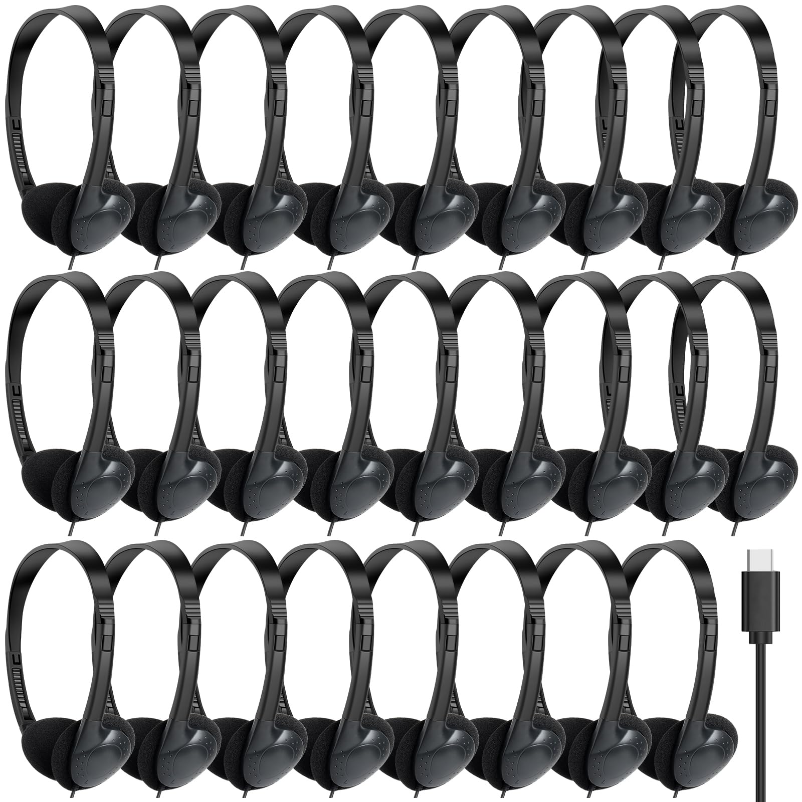 GDBOMA USB C Headphones Bulk 30 Pack for Classroom School Kids,USB Type C Headphones Class Set Compatible with Pad Smartphones Black (B)