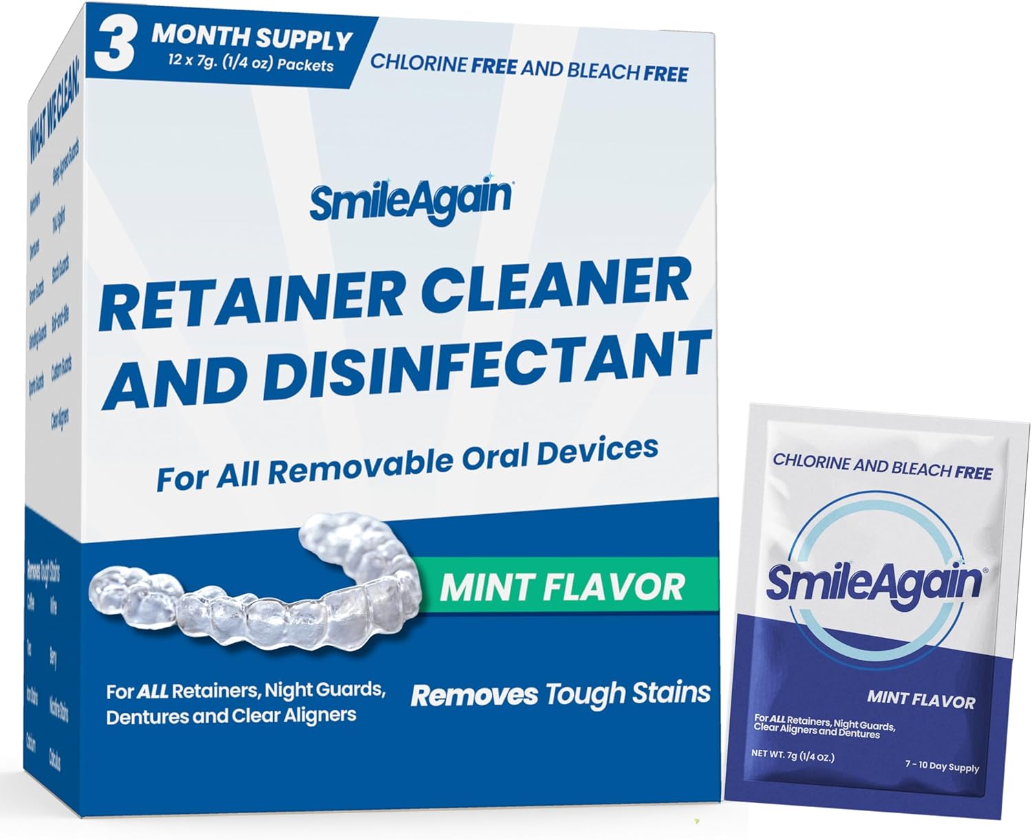 Vėl &scaron;ypsokis dezinfekavimo priemonės valymo kristalai | 90 Valymai 12 Pack3 mėnesių tiekimas | skaidriems aligneriams, protezams, laikikliams, sportinėms burnos apsaugos ir naktinėms apsaugoms - monetų kalykla