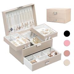 Dajasan Jewelry Organizer Box Large Jewelry Boxes for Women Girls Compact 3 Layers Jewelry Storage Case with Drawer