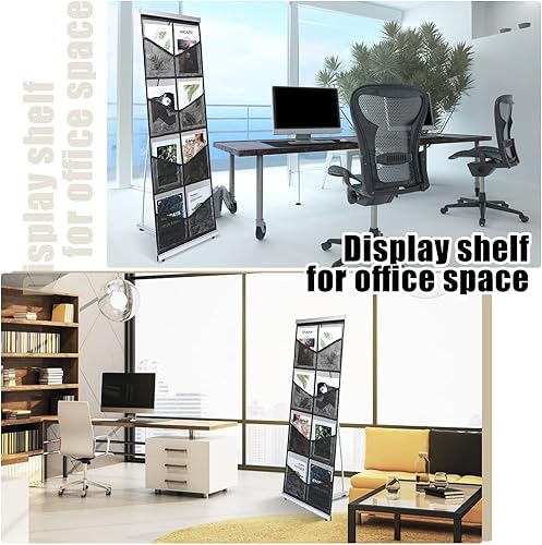 Miniatura 3 de Outus Soporte de malla para folletos de literatura con 8 bolsillos, portátil, para revistas, estante enrollable para revistas, catálogo de pie