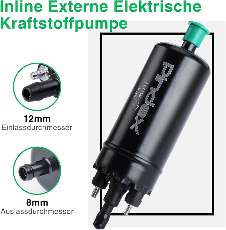 Pindex Elektromos Üzemanyag Szivattyú 12V - Univerzális Benzin és Dízel Adagoló Pumpa, Külső Szerelésű, 0580464070 Kompatibilis, Fekete