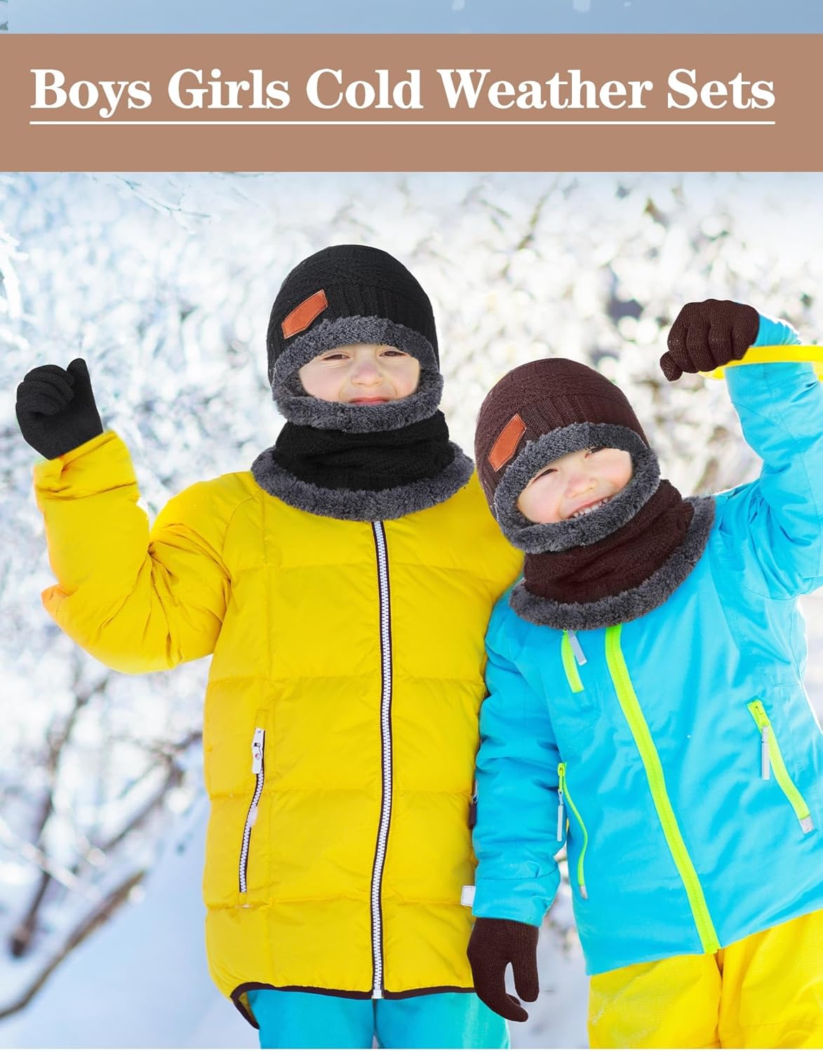 Toulite 75 Pcs Kids Winter Beanies Gloves Scarf Bulk for Boys Girls,Warm Fleece Lining Hats Gloves Neck Warmer Homeless Gift