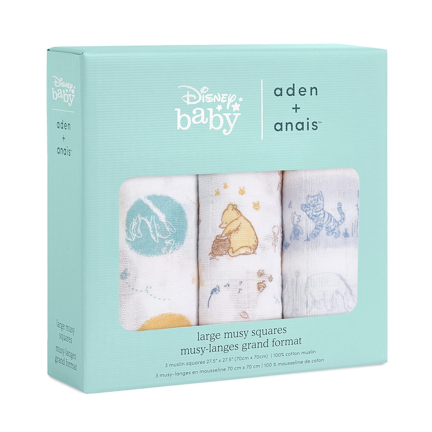 Aden + Anais Musy-Langes Prélavés Mousseline 100% Coton Lot De 3 - Imprimé Keep Rising, 70x70cm