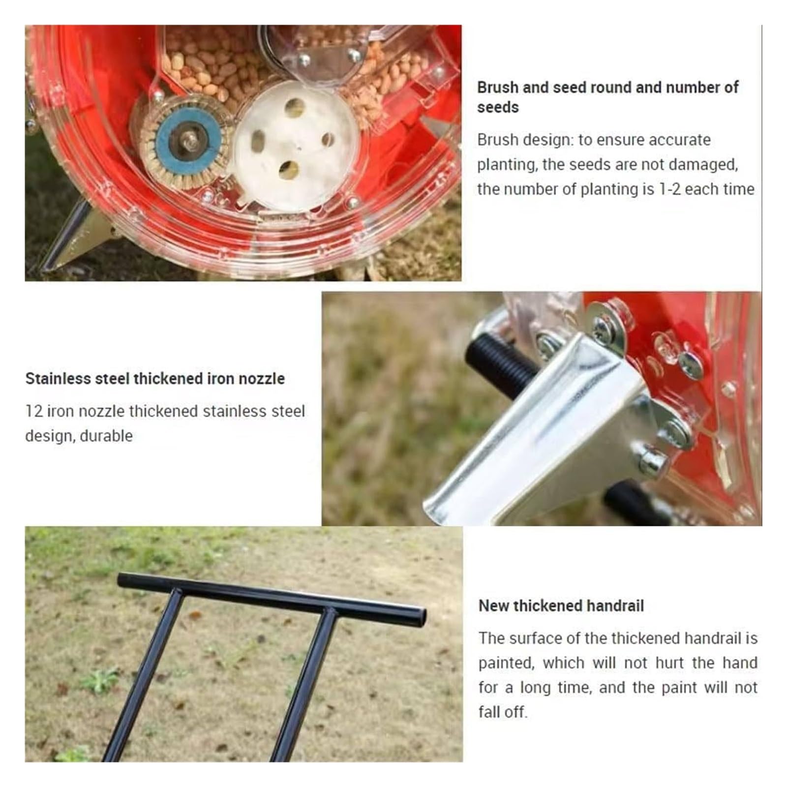Maceta de jardín, sembradora de precisión de metal, sembradora manual, esparcidor de abono para césped y jardín (7 bocas)