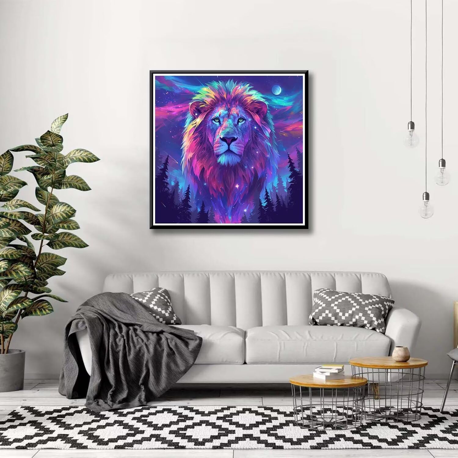 ダイヤモンドアート ライオン 80x80cm 丸型 いビーズ ダイヤモンドペインティング アートセット 全面貼り付けタイプ ビーズア