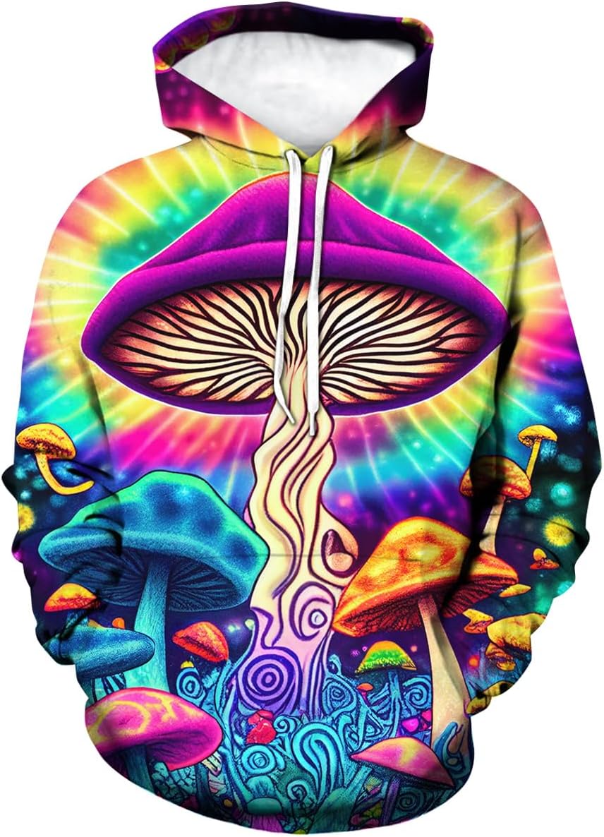 Novelty Tie Dye Style Hoodie Mushroom Print Sweatshirt Pullover for Men,Multicolor1,XL